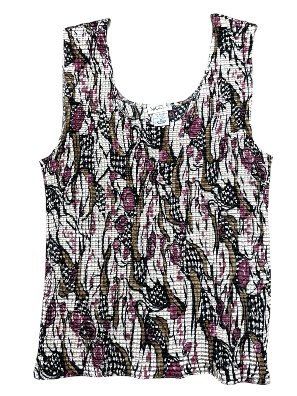 Nicola Crinkle Floral Stretch Tank Top XL Pink Black Beige Vintage Y2K